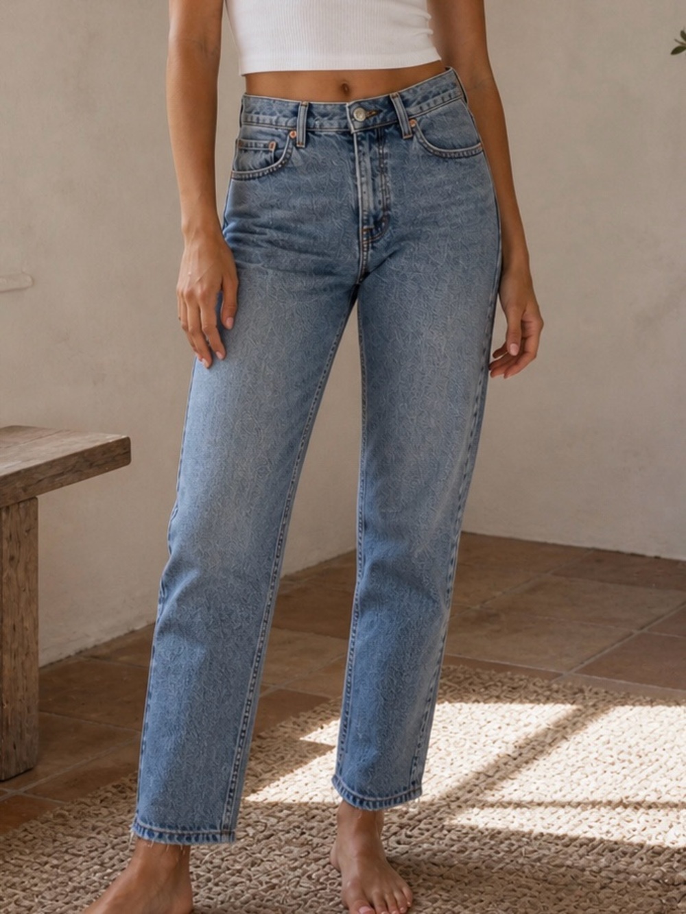 Zara Mid-Rise Straight Leg Jeans - Light Blue Wash